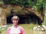 Ruth at mine cavern entrance:  'open stope' [no timber for support]