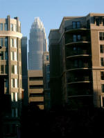 View towards Downtown Charlotte from the center of the Alpine Christmas Market, its first time at Gateway Village
